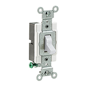 20 Amp, 120/277 Volt, Toggle Single-Pole AC Quiet Switch, Commercial Spec Grade, Grounding, Side Wired, - White