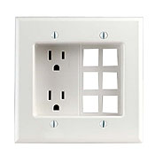 15 Amp, 2-Gang Recessed Device with Duplex Receptacle and QuickPort Plate, Residential Grade, White