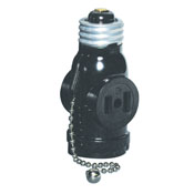 660 Watt, 125 Volt, Two Outlet With Pull Chain Socket Adapter, Black