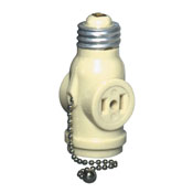 660 Watt, 125 Volt, Two Outlet With Pull Chain Socket Adapter, Ivory