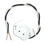 Medium Base, Bi-Pin, Standard Fluorescent Lampholder, Butt-On, Screw Mount, Plunger, , 9-Inch 18-AWM TEW Wire Leads - White
