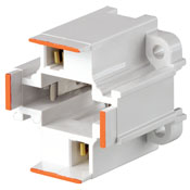 G24D-3 Base, 26W/32W 2-Pin, 10mm Compact Fluorescent Lampholder, Vertical, Bottom Screw-Down, Orange Color Code, , Quick-Connect 18AWG Solid or Str. Tinned - White Body