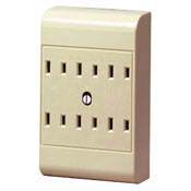 15 Amp, 125 Volt, 2-Wire, 6-Outlet Adapter, Ivory