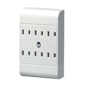 15 Amp, 125 Volt, 2-Wire, 6-Outlet Adapter, White