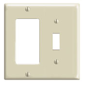 2-Gang 1-Toggle 1-Decora/GFCI Device Combination Wallplate, Standard Size, Thermoset, Device Mount, Ivory