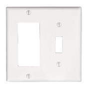 2-Gang 1-Toggle 1-Decora/GFCI Device Combination Wallplate, Standard Size, Thermoset, Device Mount, White