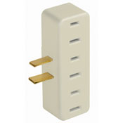 15 Amp, 125 Volt, 2-Pole, 2-wire, Non-Grounding, Single-to-triple Right Angle, 3 round or flat plugs accepted.  Ivory