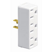 15 Amp, 125 Volt, Triple Outlet Adapter, White