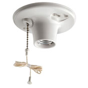 660W/250V Medium Base One-Piece White Urea Outlet Box Mount Incandescent Lampholder, Pull Chain, Single Circuit, 6