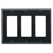 Product image for Leviton 80411-E 6.38 x 0.22 x 4.5 Inch 3-Gang Smooth Black Thermoset Device Mount Standard Receptacle Wallplate