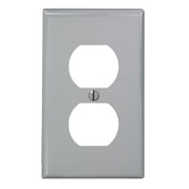 Product image for Leviton 80703-GY 2.75 x 0.215 x 4.5 Inch 1-Gang Smooth Gray Thermoplastic Nylon Device Mount Standard Receptacle Wallplate