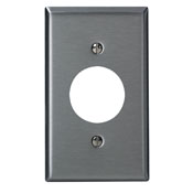 Product image for Leviton 84004-40 1-Gang 1.406" Diameter Hole Single Receptacle Wallplate, 302 Stainless Steel