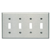 Product image for Leviton 84012 4-Gang Toggle Device Mount Switch Standard Size 430 Stainless Steel Wallplate