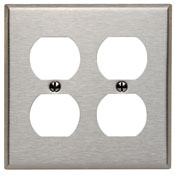 Product image for Leviton 84016 2-Gang Duplex Receptacle Wallplate, 430 Stainless Steel