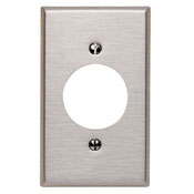 Product image for Leviton 84020-40 1-Gang 1.60" Diameter Hole Single Receptacle Wallplate, 302 Stainless Steel