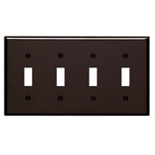 4-Gang Toggle Device Switch Wallplate, Standard Size, Thermoset, Device Mount, Brown
