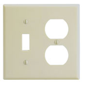2-Gang 1-Toggle 1-Duplex Device Combination Wallplate, Standard Size, Thermoset, Device Mount, Ivory