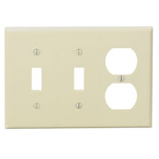 3-Gang 2-Toggle 1-Duplex Device Combination Wallplate, Standard Size, Thermoset, Device Mount, Ivory