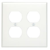 2-Gang Duplex Device Receptacle Wallplate, Standard Size, Thermoset, Device Mount, White