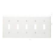 Product image for Leviton 88023 10 x 0.22 x 4.5 Inch 5-Gang Smooth White Thermoset Device Mount Standard Toggle Switch Wallplate