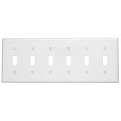Product image for Leviton 88036 6-Gang Toggle Device Mount Switch Standard Size Thermoset White Wallplate