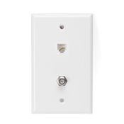 Product image for Leviton 40259-W 2.75 x 4.53 Inch White Plastic 6-Position 4-Conductor Standard F-Connector Telephone Wall Jack