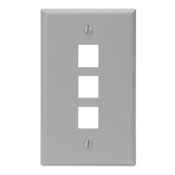 QuickPort Wallplate, Single Gang, 3-Port, Grey