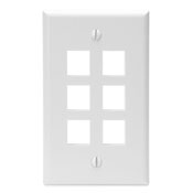 Product image for Leviton 41080-6WP 2.75 x 0.45 x 4.5 Inch 1-Gang 6-Port White Plastic Flush Mount Wallplate