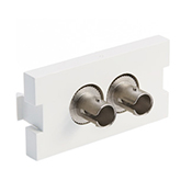 MOS Insert, Duplex ST Fiber Adapter with Zirconia Ceramic Sleeve, 1 unit high, white.  For use with Single-Mode or Multi-Mode fiber.