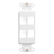 Product image for Leviton 41644-W 1.29 x 0.22 x 3.81 Inch 4-Port White Flush Mount Decorator Wallplate Insert