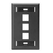 QuickPort Wallplate with ID window, single gang, 3-port, black