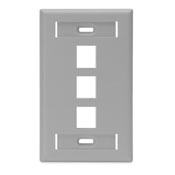 QuickPort Wallplate with ID window, single gang, 3-port, grey