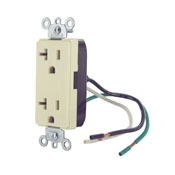 20-Amp, 125 Volt, Decora Plus Duplex Receptacle, Straight Blade, Commercial Grade, Self Grounding, Ivory