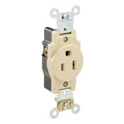 15 Amp, 125 Volt, Industrial Heavy Duty Grade, Single Receptacle, Straight Blade, Self Grounding, Gray