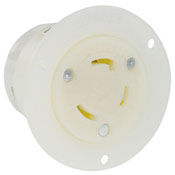 30 Amp, 250 Volt, Flanged Outlet Locking Receptacle, Industrial Grade, Grounding, White