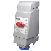 60 Amp, 240 Volt, IEC 309-1 & 309-2, 2P, 3W, Mechanical Interlock North American Pin & Sleeve Receptacle, Industrial Grade, IP67, Watertight, Fused - Blue