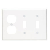 3-Gang 2-Toggle 1-Duplex Device Combination Wallplate, Standard Size, Ivory