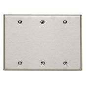 3-Gang No Device Blank Wallplate, Oversized, Box Mount, Stainless Steel