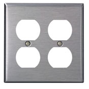 2-Gang, 2-Duplex Receptacles Stainless Steel, Midway Size Wallplate, Stainless Steel