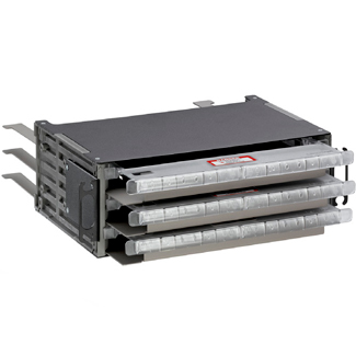 HDF3168 Splice Deck. 2RU. Empty. Accepts up to 144 fiber for Splicing (using six T5PLS-24F splice trays). Accessories include patch cord and trunk breakout bend radius brackets and cable clamp kit. Use with HDF3168 Frame.