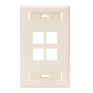 QuickPort Wallplate with ID window, single gang, 4-port, light almond