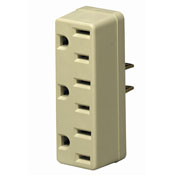 15 Amp, 125 Volt, Grounding Triple Outlet Adapter, Ivory