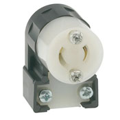 15 Amp, 125 Volt, Locking Connector, Industrial Grade, Grounding, MiniLock Angle, Black-White