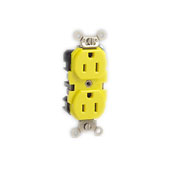 20 Amp, 125 Volt, Wide Body Duplex Receptacle, Straight Blade, Industrial Grade, Self Grounding, Corrosion Resistant, Yellow