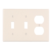 3-Gang 2-Toggle 1-Duplex Device Combination Wallplate, Standard Size, Thermoset, Device Mount, Light Almond