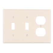 3-Gang 2-Toggle 1-Duplex Device Combination Wallplate, Standard Size, Thermoset, Device Mount, Light Almond
