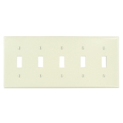 5-Gang Toggle Device Switch Wallplate, Standard Size, Thermoset, Device Mount, Light Almond