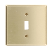 2-Gang 1-Toggle Centered Device Switch Wallplate, Standard Size, Device Mount, Brass