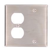 2-Gang 1-Duplex 1-Blank Device Combination Wallplate, Box Mount, Stainless Steel