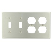 4-Gang 2-Toggle 2-Duplex Device Combination Wallplate, Device Mount, Stainless Steel